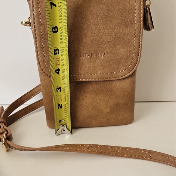 Bostanten Smooth Tan Genuine Leather Crossbody Bag 3 Compartment Travel - Picture 7 of 7